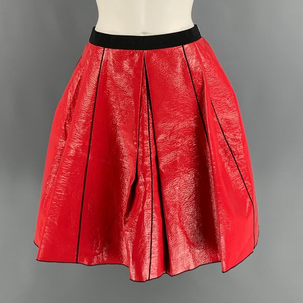 MARC JACOBS Size 2 Red Black Coated Cotton Solid A-Line Skirt